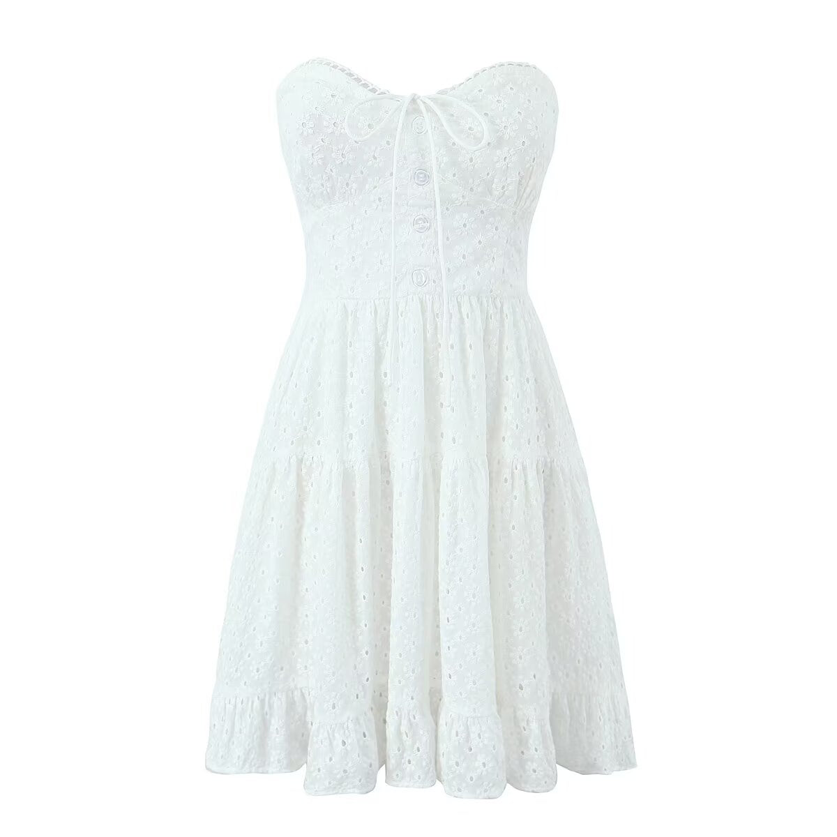 Women's Spring French Pure White Butterfly Lace Up Single Dress