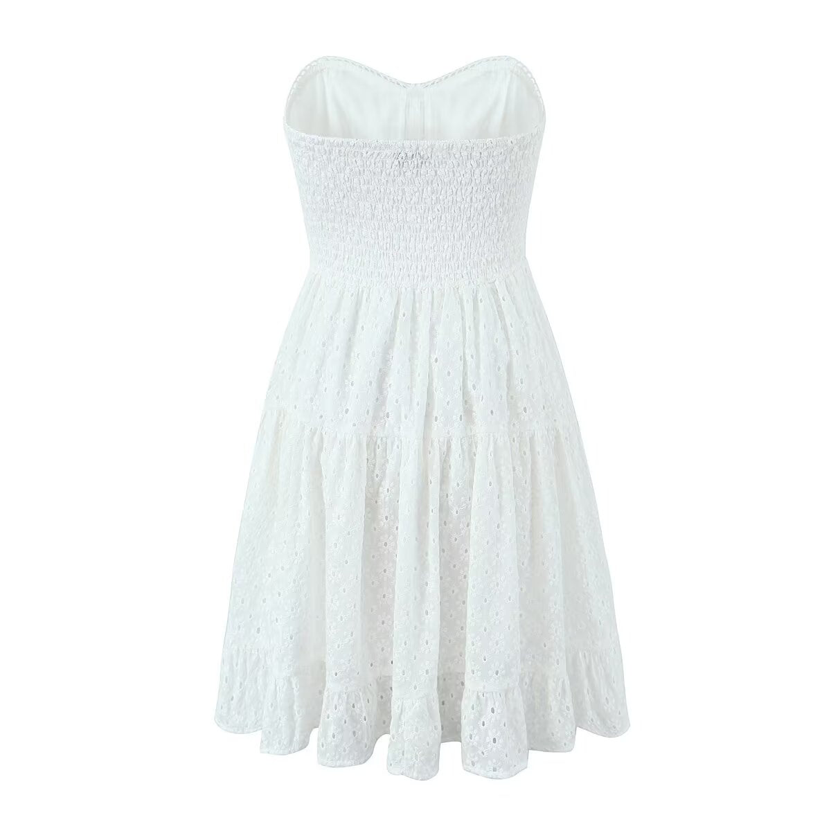 Women's Spring French Pure White Butterfly Lace Up Single Dress