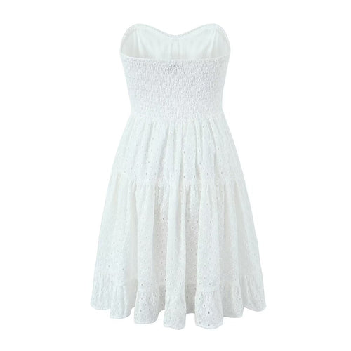 Women's Spring French Pure White Butterfly Lace Up Single Breasted Decorative Wrapped Chest Waist Lace Dress
