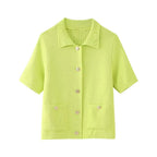 Women’s Green Button Front Short Sleeve Jacket