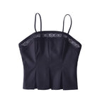 Palace Lace Backless Hem Pleated Slim Strap Top