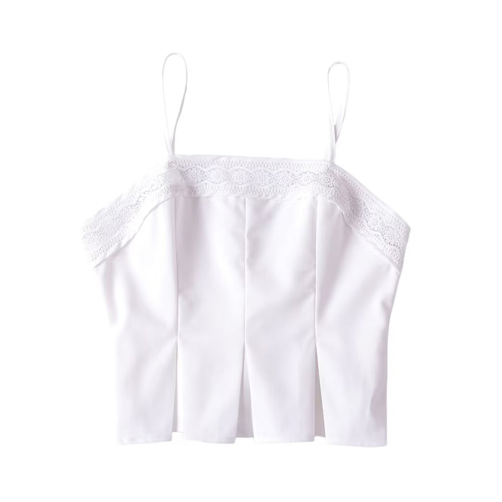 Palace Lace Backless Hem Pleated Slim Strap Top
