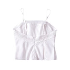 Palace Lace Backless Hem Pleated Slim Strap Top