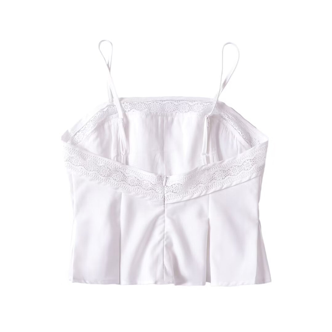 Palace Lace Backless Hem Pleated Slim Strap Top