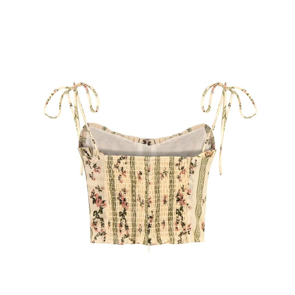 Women’s French Floral Smocked Spaghetti Strap Crop Top