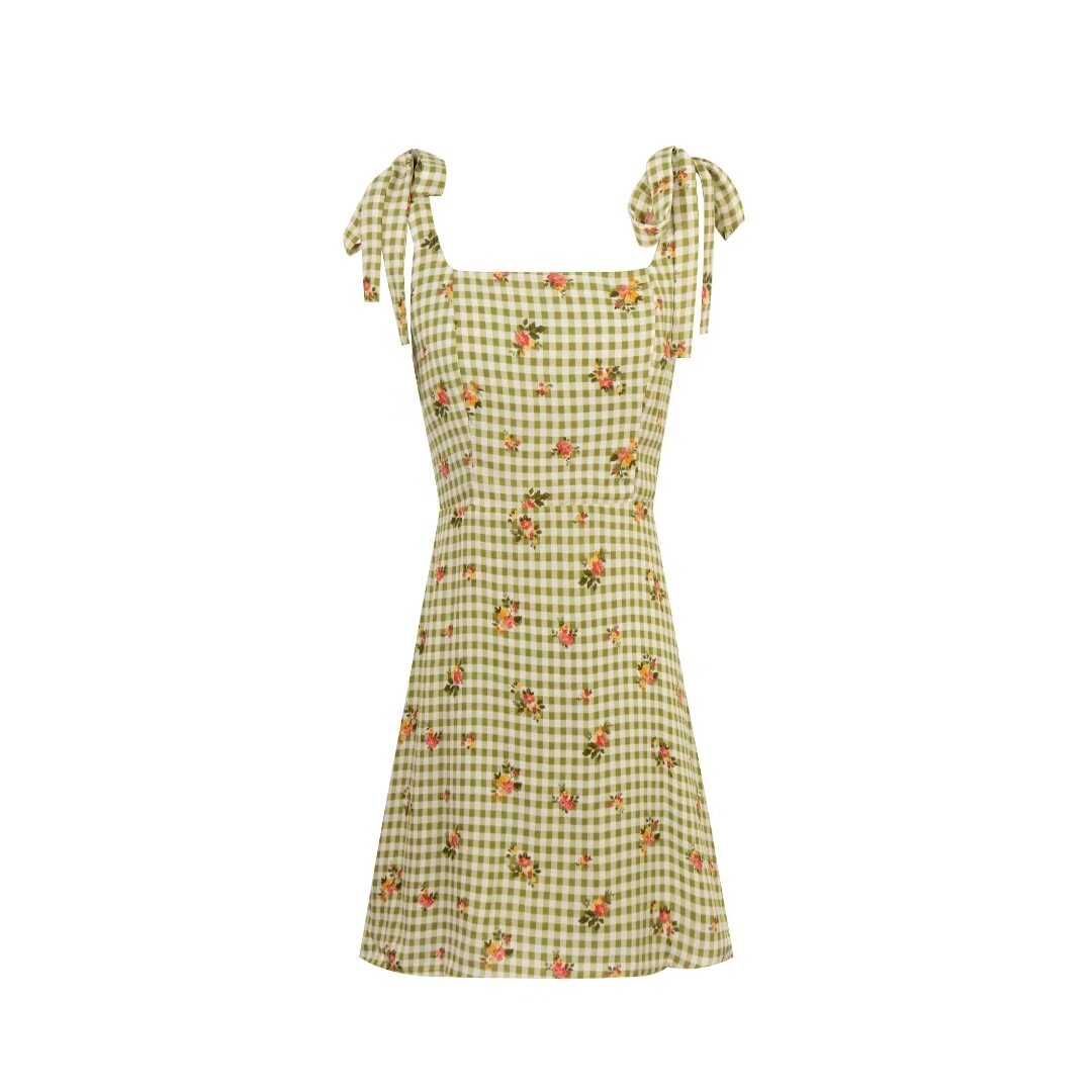 Women's Spring French Pastoral Girl Holiday Casual Simple Printed Checks Dress