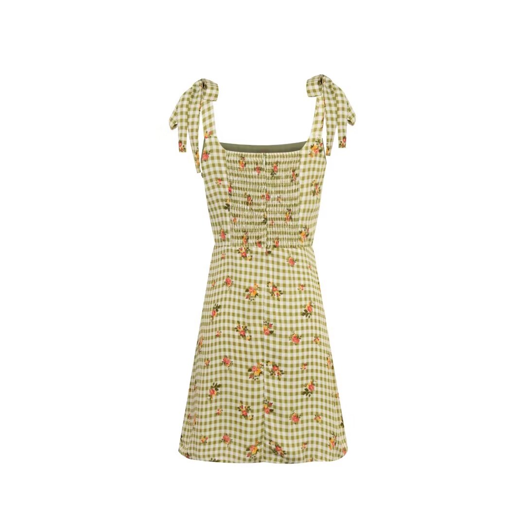 Women's Spring French Pastoral Girl Holiday Casual Simple Printed Checks Dress