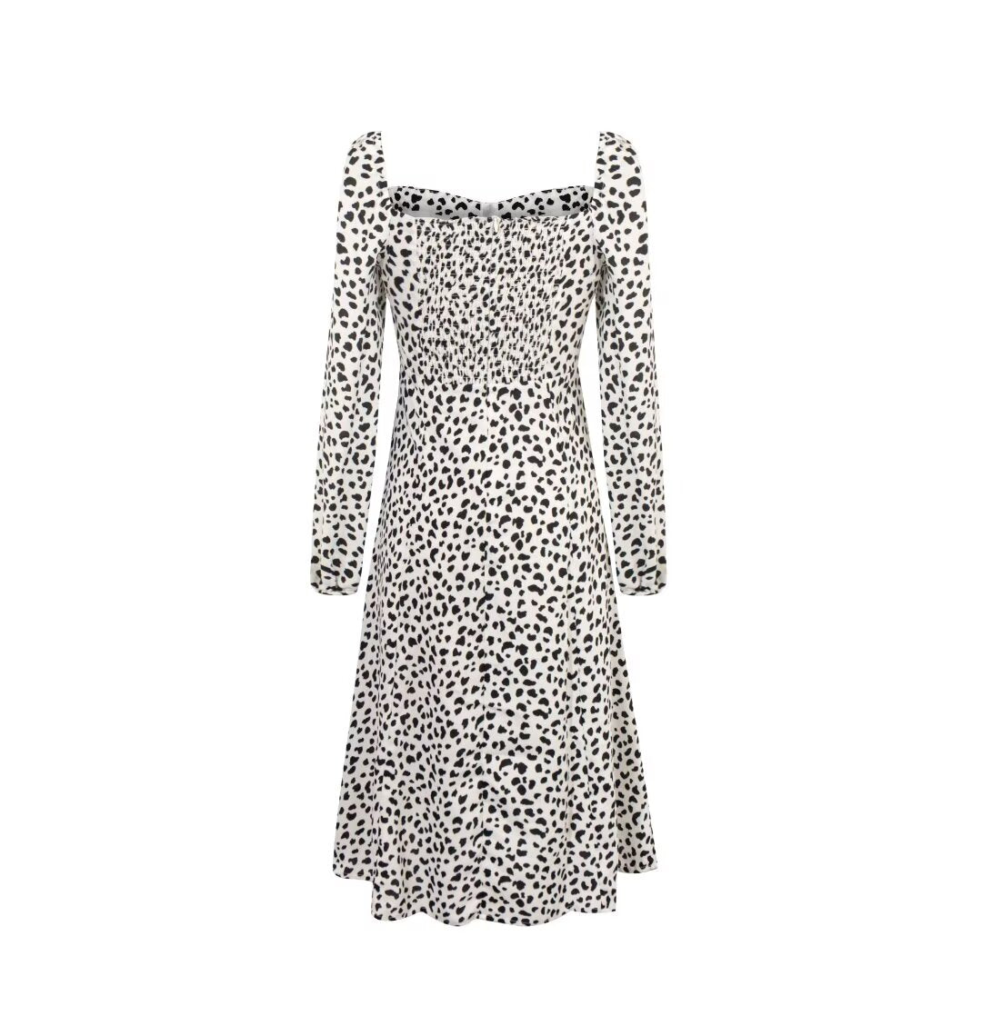 Women's Smocked Animal-Print Square-Neck Midi Dress