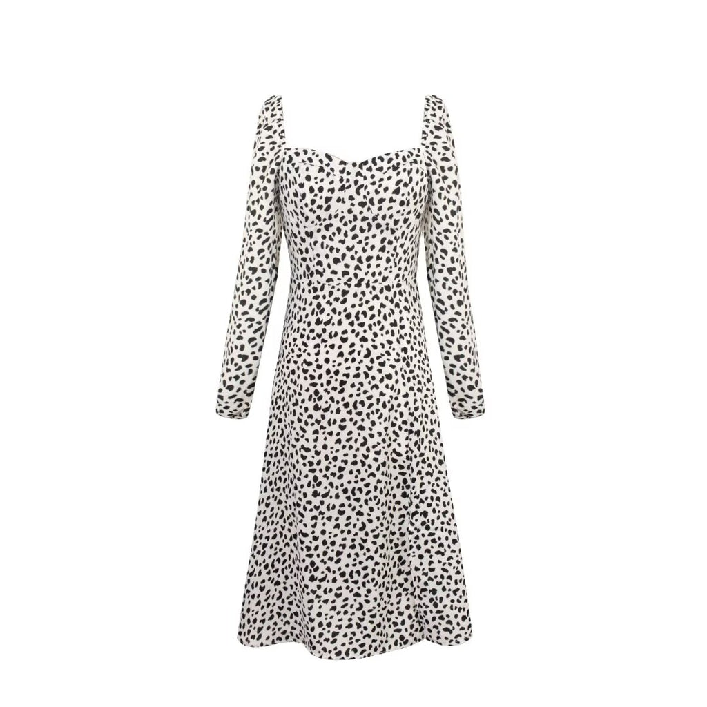 Women's Smocked Animal-Print Square-Neck Midi Dress