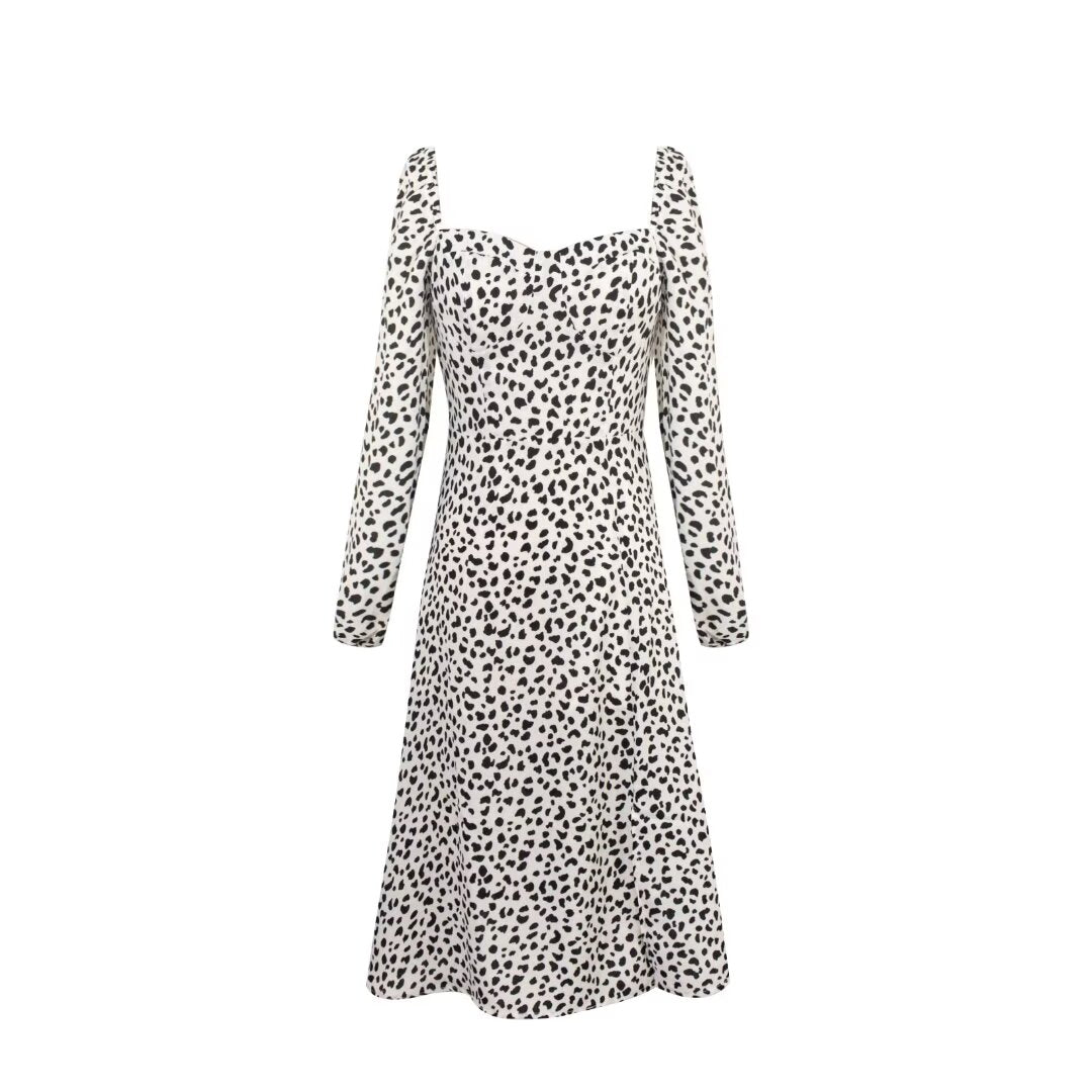 Women's Smocked Animal-Print Square-Neck Midi Dress
