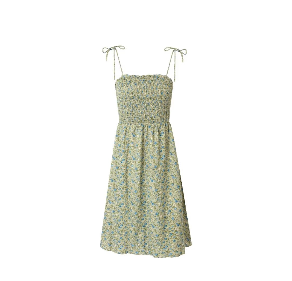 French Floral-Print Slip Spring Retro Dress