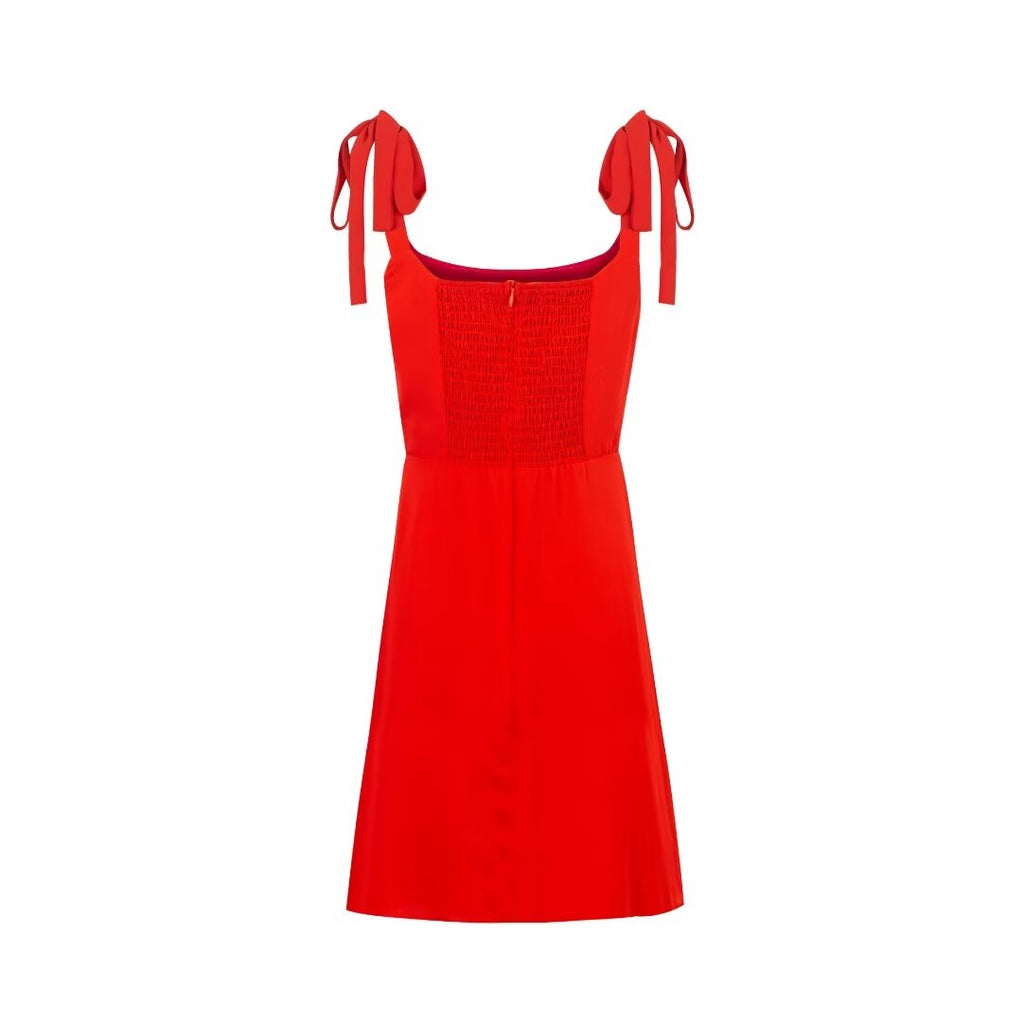 Women's Red Lace Up Cami A Line Dress