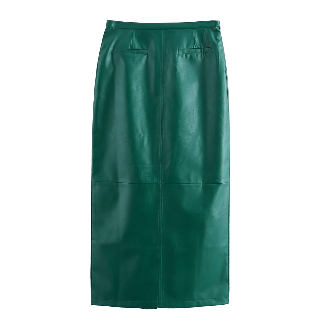 Women's Leather Skirt Suit Two-Piece Set