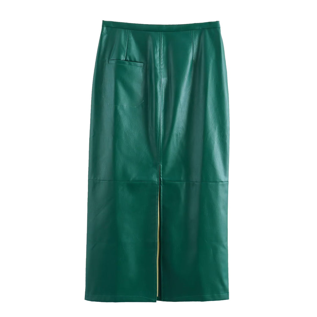 Women's Leather Skirt Suit Two-Piece Set