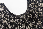 Square-Neck Lace-Up Puff Sleeve Floral Tight Waist Dress