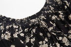 Square-Neck Lace-Up Puff Sleeve Floral Tight Waist Dress