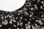 Square-Neck Lace-Up Puff Sleeve Floral Tight Waist Dress