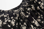 Square-Neck Lace-Up Puff Sleeve Floral Tight Waist Dress