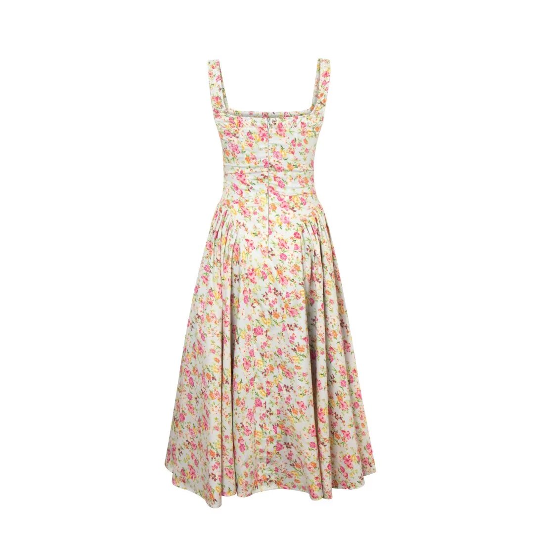 French Vintage Floral Fitted Waist Slip Dress