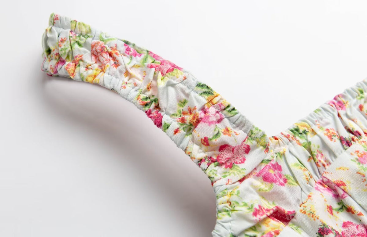 French Vintage Floral Fitted Waist Slip Dress