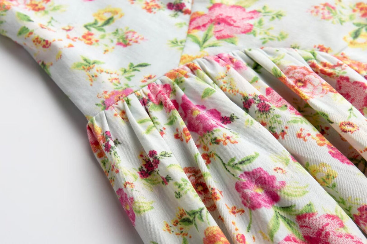 French Vintage Floral Fitted Waist Slip Dress