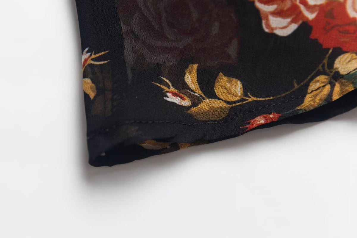 Black Flying Sleeve Floral Summer Vacation Dress