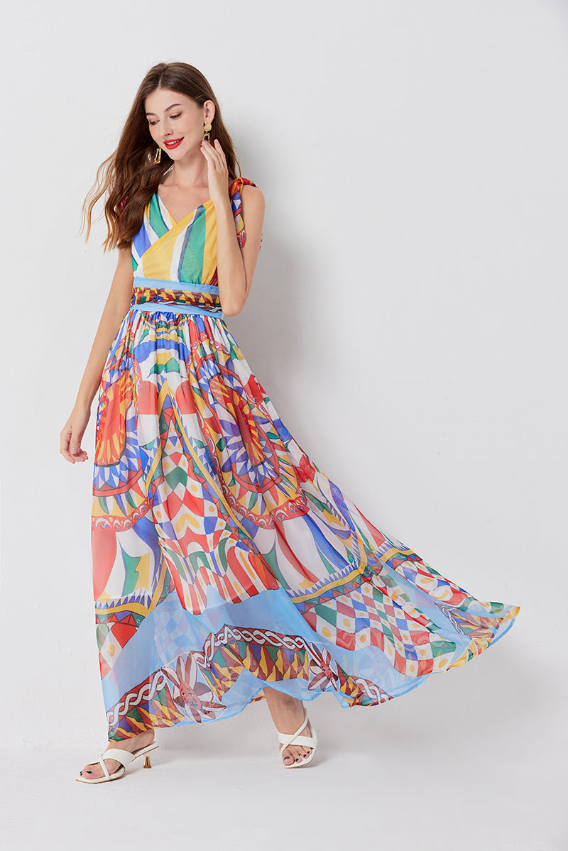 Women's Bow-Strap Pleated A-Line Dress