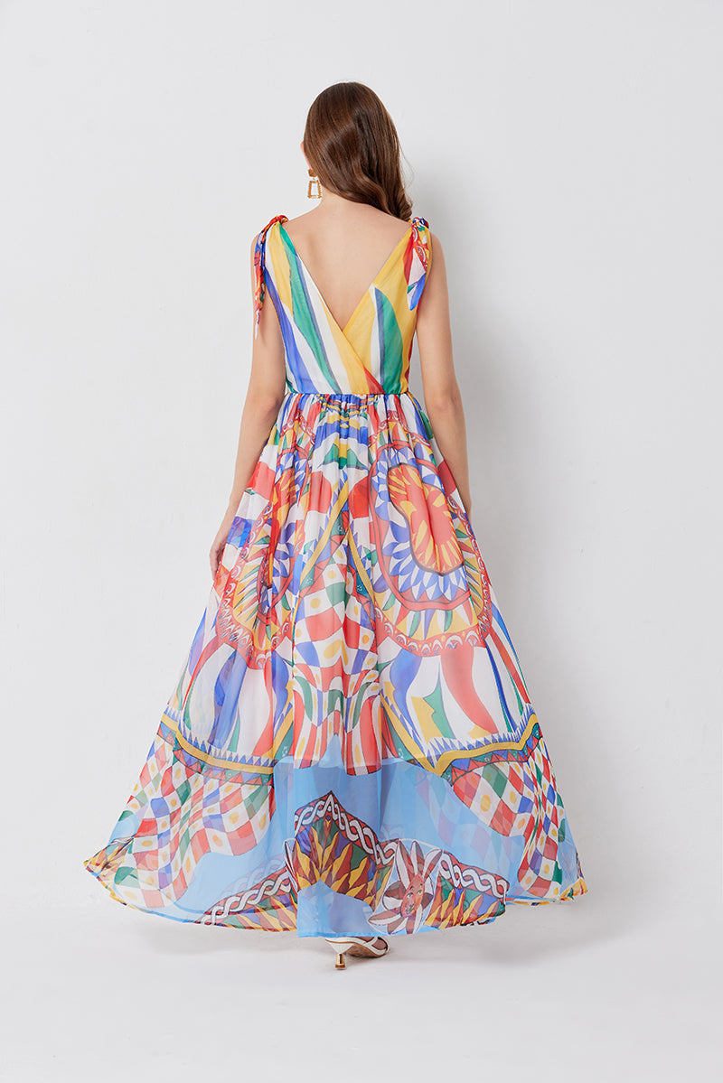 Women's Bow-Strap Pleated A-Line Dress