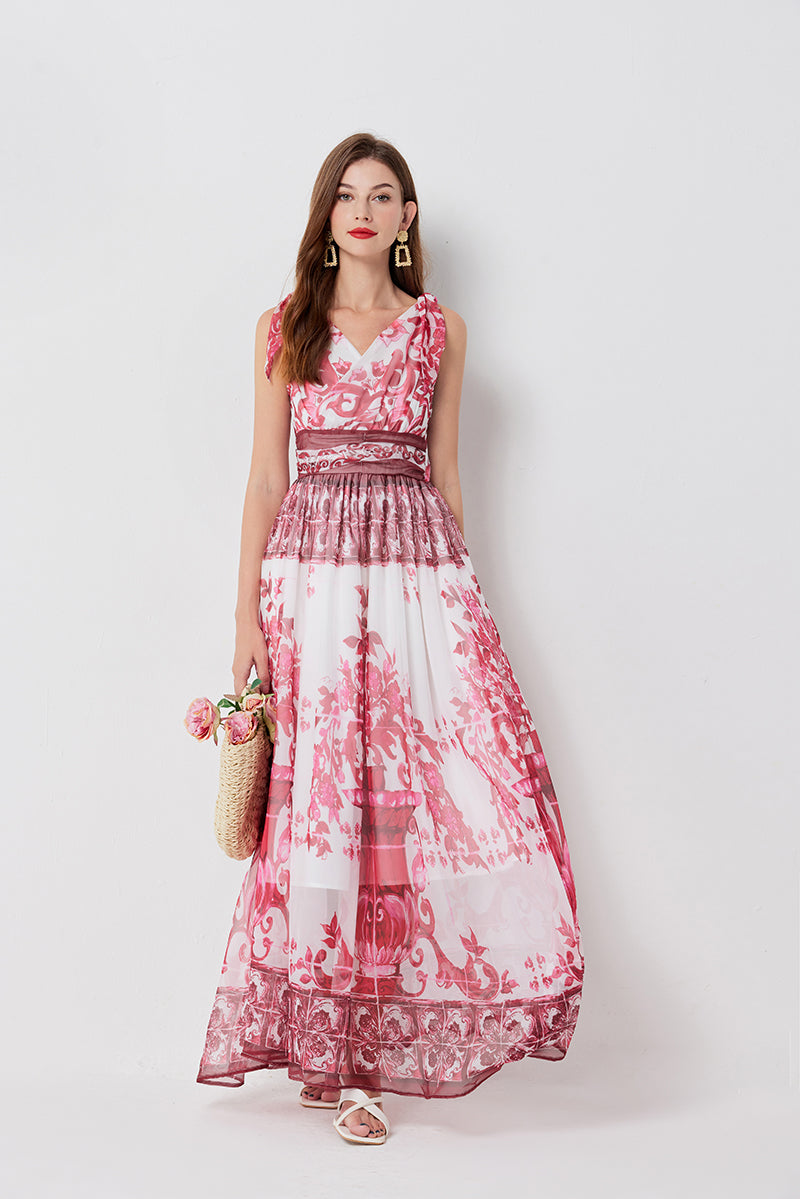 Women's Bow-Strap Pleated A-Line Dress
