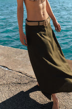 Women's Spring With Belt Linen Blend Cloak Midi Skirt