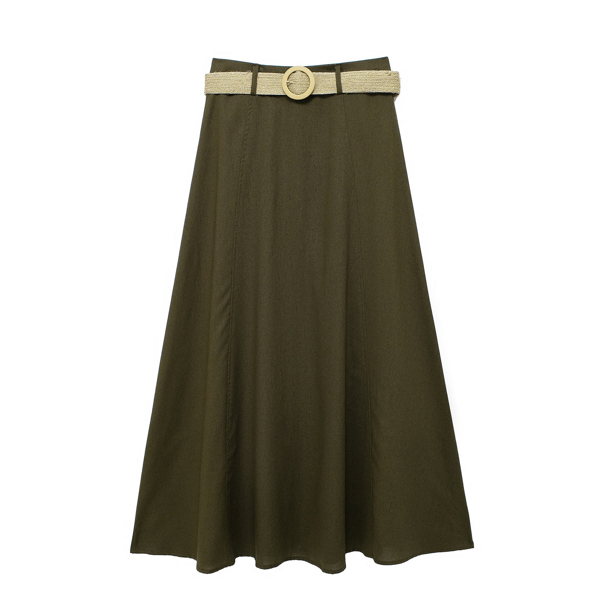 Women's Spring With Belt Linen Blend Cloak Midi Skirt