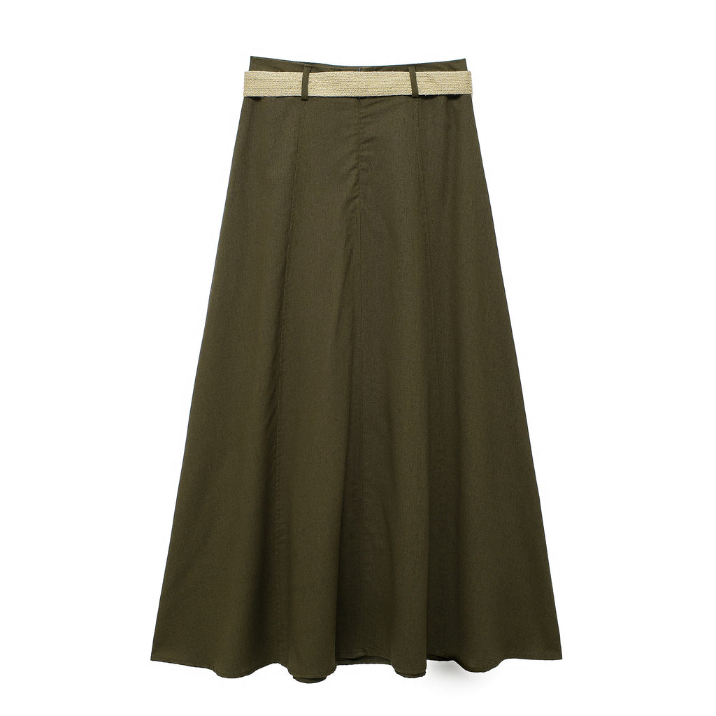 Women's Spring With Belt Linen Blend Cloak Midi Skirt