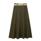 Women's Spring With Belt Linen Blend Cloak Midi Skirt