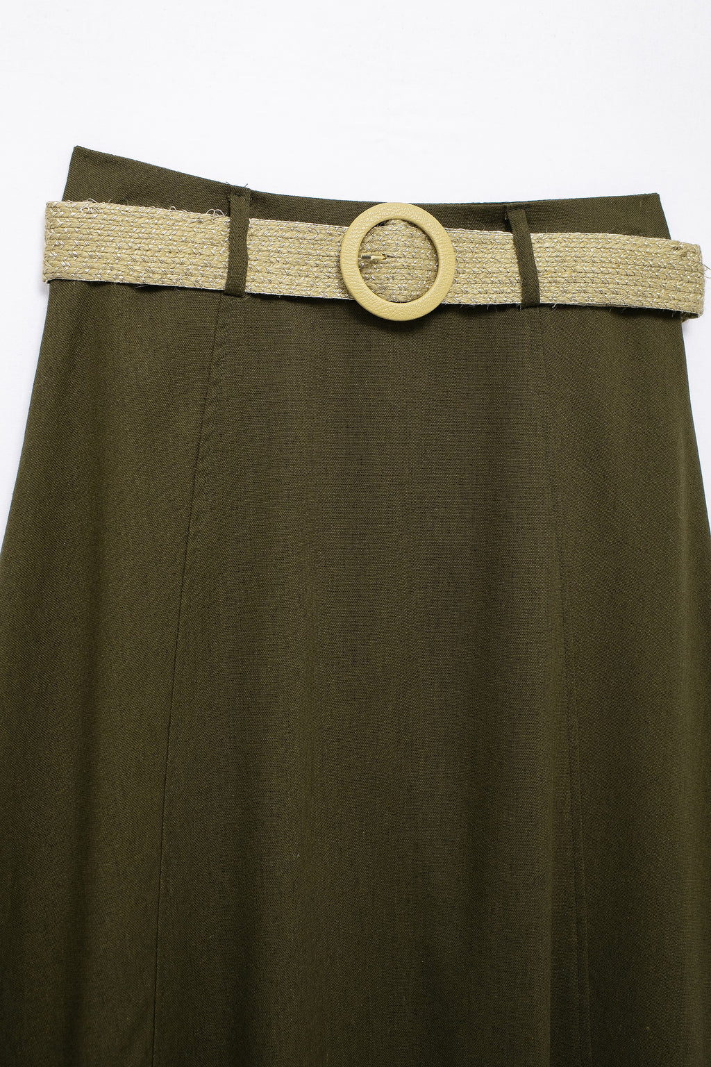 Women's Spring With Belt Linen Blend Cloak Midi Skirt