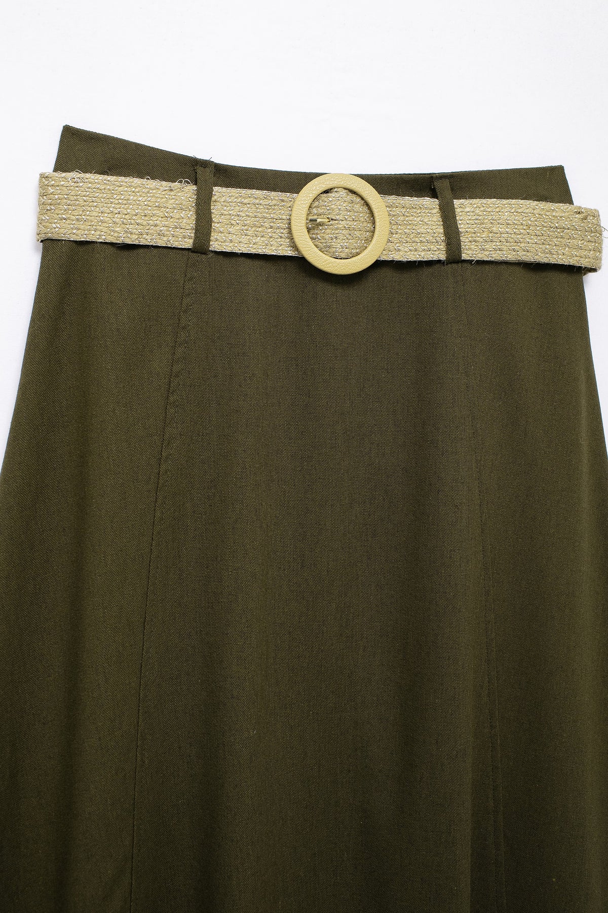 Women's Spring With Belt Linen Blend Cloak Midi Skirt