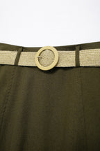 Women's Spring With Belt Linen Blend Cloak Midi Skirt