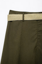 Women's Spring With Belt Linen Blend Cloak Midi Skirt