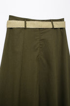 Women's Spring With Belt Linen Blend Cloak Midi Skirt