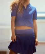 Women's Knit Pleated V-Neck Two-Piece Dress Set
