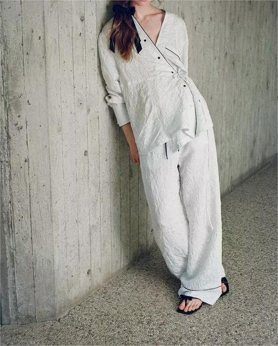 Women's Casual Set Striped Kimono Shirt Straight Leg Pants