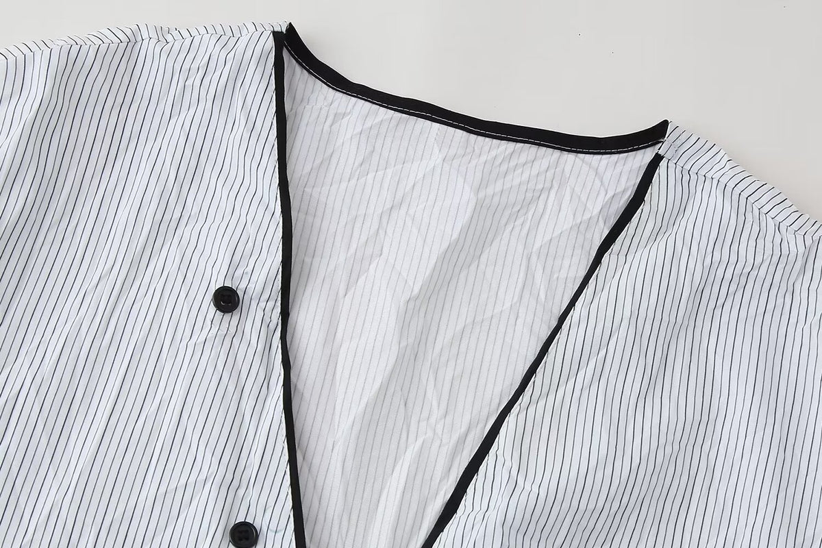 Women's Casual Set Striped Kimono Shirt Straight Leg Pants
