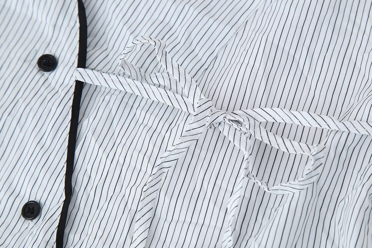 Women's Casual Set Striped Kimono Shirt Straight Leg Pants