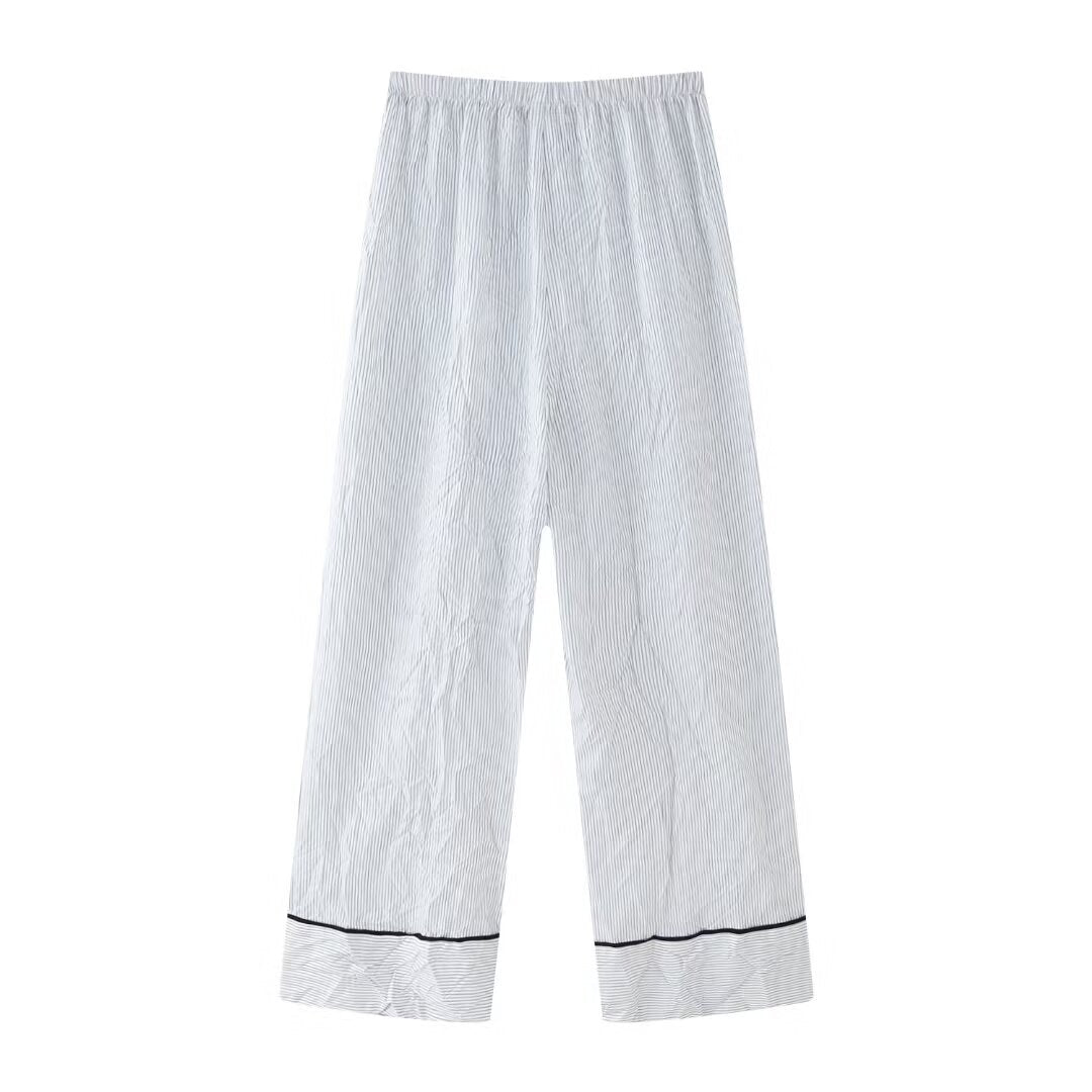 Women's Casual Set Striped Kimono Shirt Straight Leg Pants