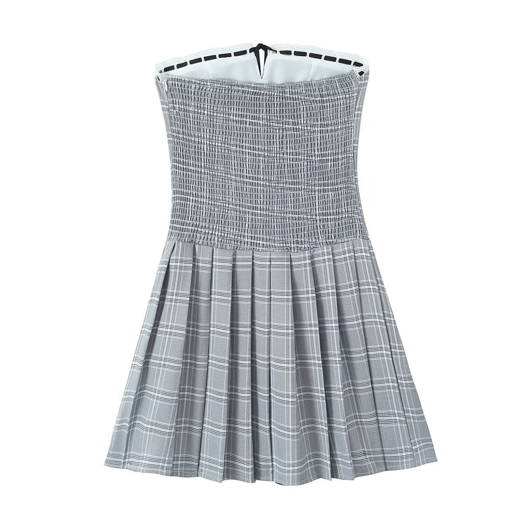 Gray Plaid Suspender Mini Dress