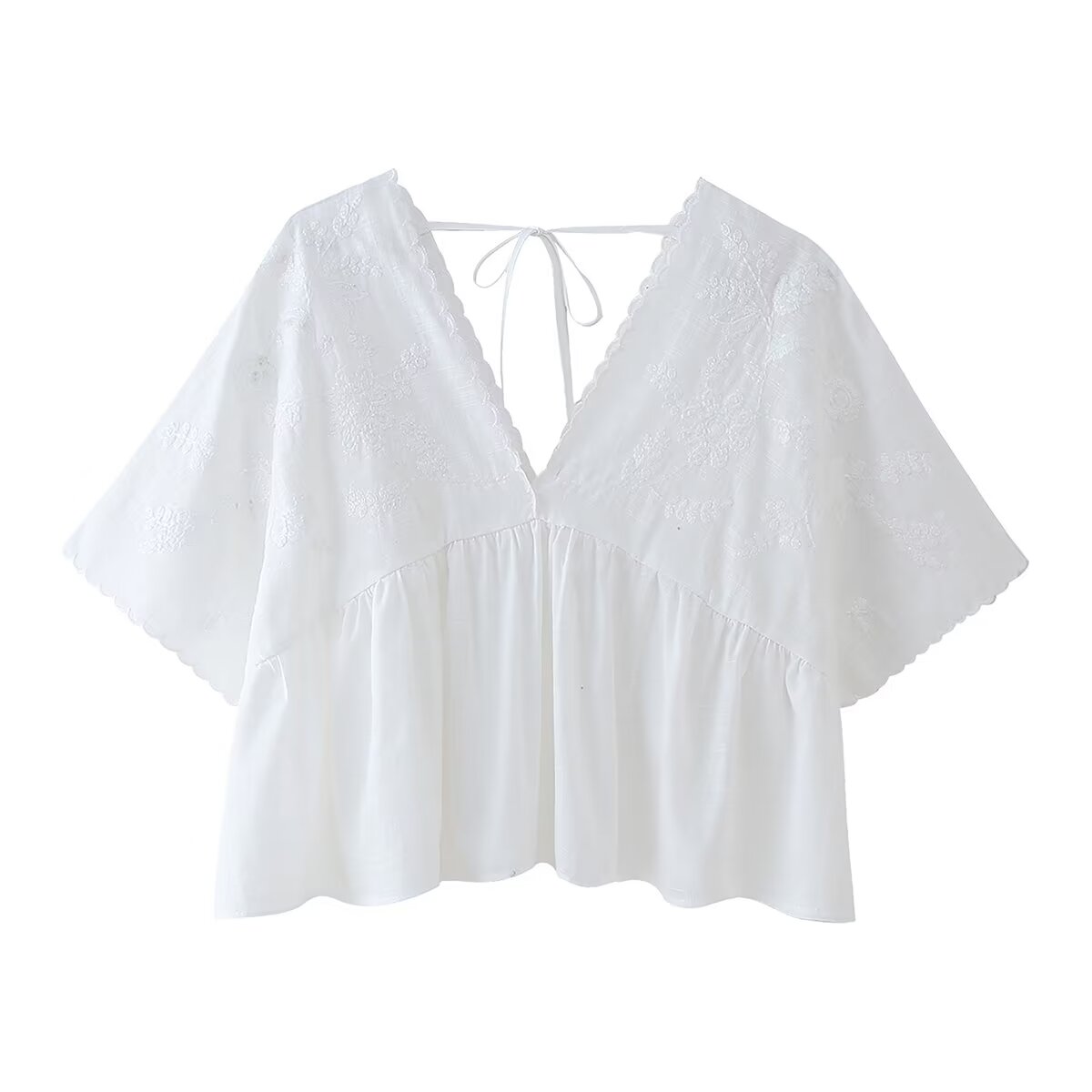 Women's Summer Women Clothing Simple V Neck Embroidery Short Top