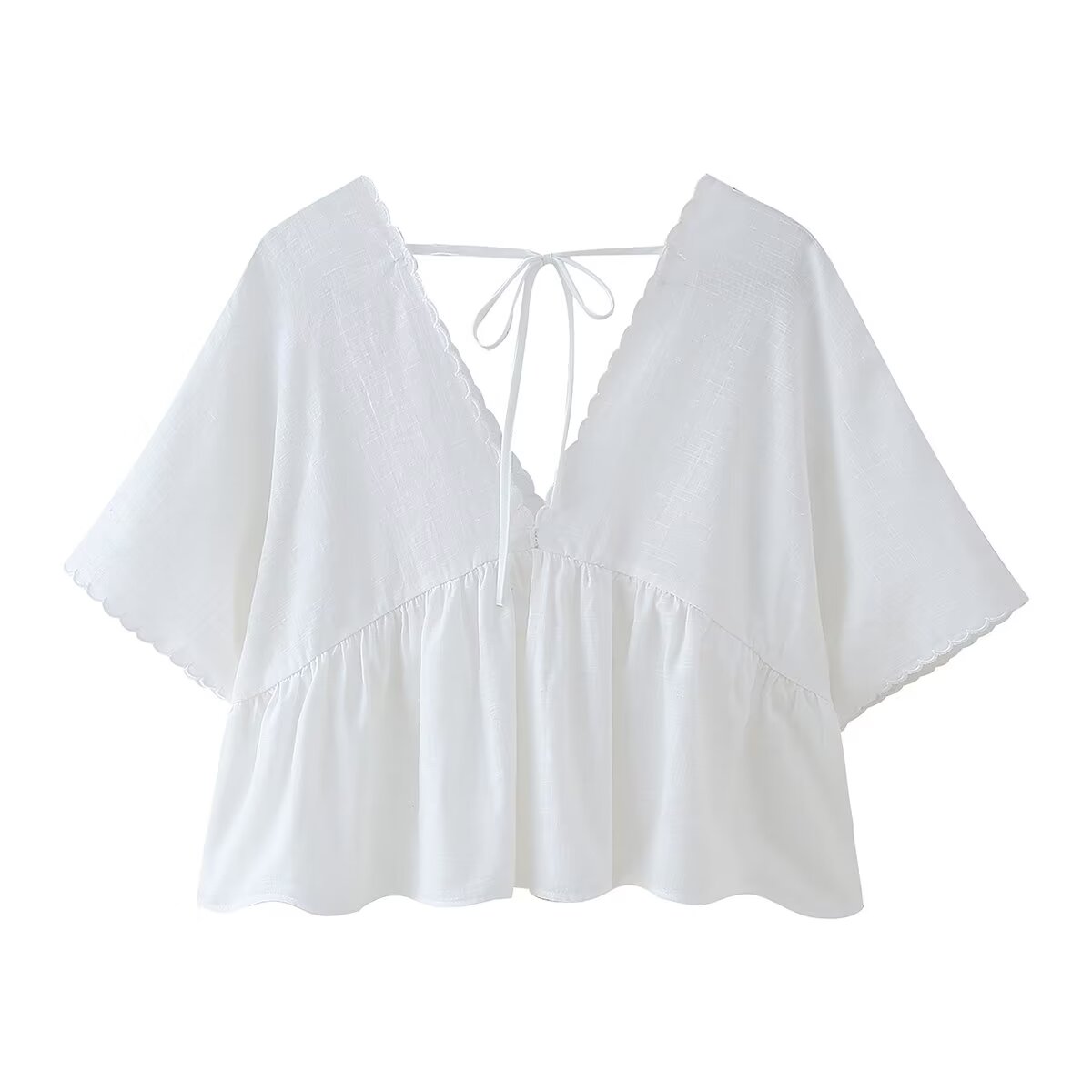 Women's Summer Women Clothing Simple V Neck Embroidery Short Top