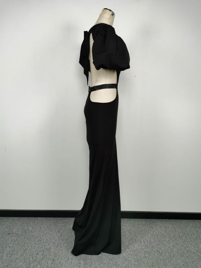 Sheath Sexy Maxi Dress Puff Sleeve Banquet Evening Dress