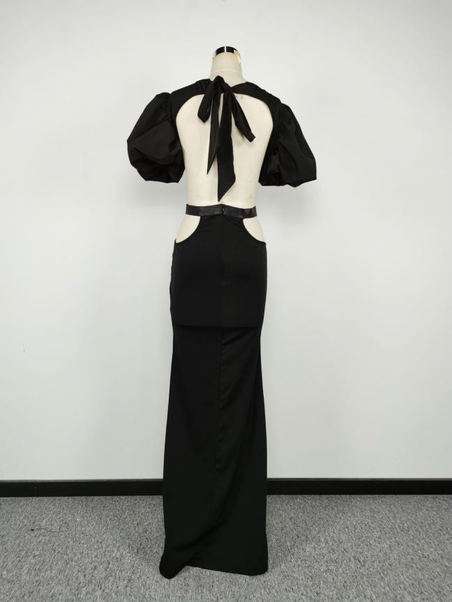 Sheath Sexy Maxi Dress Puff Sleeve Banquet Evening Dress