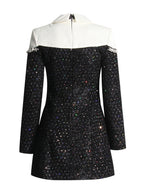 Autumn Private Chanel Collared Patchwork Beaded Sequin Woolen Slim A-Line