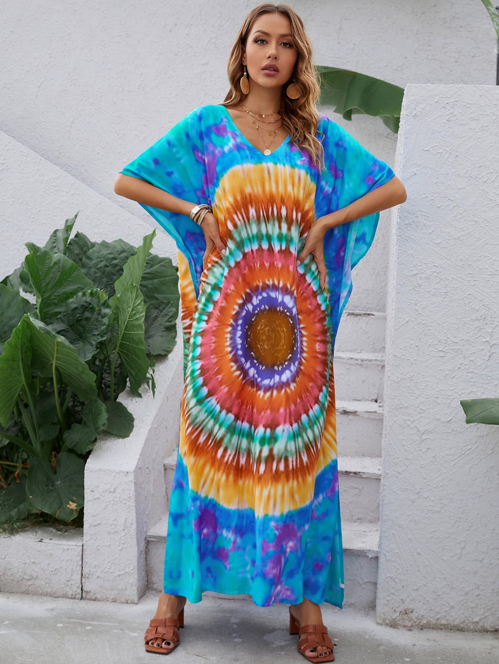 Women's Printed V-Neck Maxi Dress